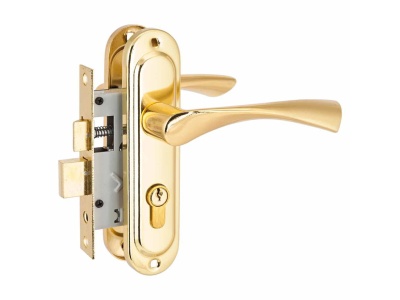 Замок врезной 103/50 GP латунь с ручкой Стандарт (20шт/уп) - фото в Миди Лтд Изображение товара Замок врезной 103/50 GP латунь с ручкой Стандарт (20шт/уп) в Миди Лтд