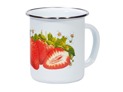 Изображение товара Кружка эмаль белая 0,5л Сочная клубника С-0104А/4 (10шт/уп) Х в Миди Лтд