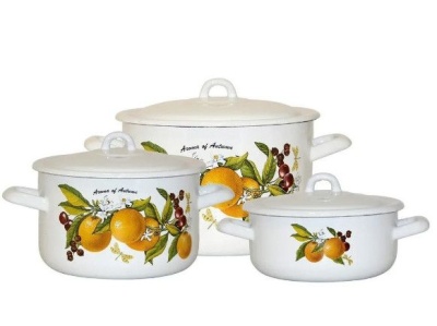 Изображение товара Набор кастрюль эмаль белая Фруктовая фантазия (1,45л, 2,9л, 4,3л) С-001/4Э в Миди Лтд