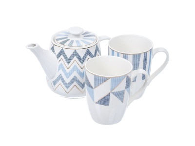 Набор посуды керамика Daniks 3 предмета (чайник заварочный 600мл, две кружки для чая 360мл) Голубое  - фото в Миди Лтд Изображение товара Набор посуды керамика Daniks 3 предмета (чайник заварочный 600мл, две кружки для чая 360мл) Голубое  в Миди Лтд