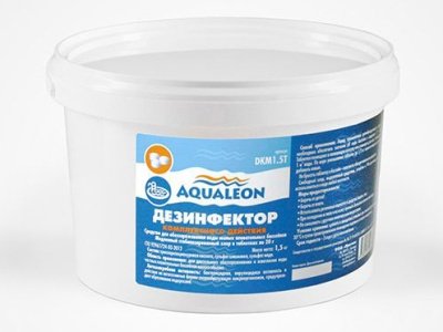 Средство дезинфицирующее 3 в 1 АКВАЛЕОН медленный стабилизированный хлор комплексного  DKM1.5T/0029 - фото в Миди Лтд Изображение товара Средство дезинфицирующее 3 в 1 АКВАЛЕОН медленный стабилизированный хлор комплексного  DKM1.5T/0029 в Миди Лтд