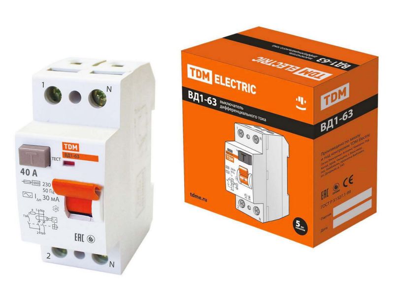 УЗО ВД1-63 2Р 40А 30мА TDM - фото в Миди Лтд Изображение товара УЗО ВД1-63 2Р 40А 30мА TDM в Миди Лтд