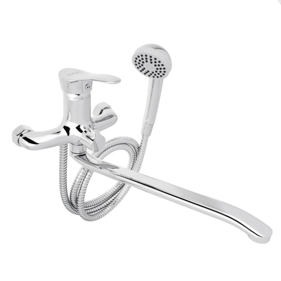 Смеситель для ванны с изогнутым изливом с душ набором латунь RAIN Мира - фото в Миди Лтд Изображение товара Смеситель для ванны с изогнутым изливом с душ набором латунь RAIN Мира в Миди Лтд