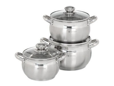 Набор посуды нерж сталь Daniks 6 предметов (SD-6) (кастрюли 1,9л, 2,9л, 3,9л) индукция Классика  - фото в Миди Лтд Изображение товара Набор посуды нерж сталь Daniks 6 предметов (SD-6) (кастрюли 1,9л, 2,9л, 3,9л) индукция Классика  в Миди Лтд