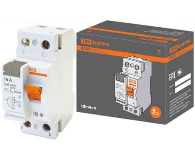 УЗО ВД63 2Р 16А 30мА электронное TDM - фото в Миди Лтд Изображение товара УЗО ВД63 2Р 16А 30мА электронное TDM в Миди Лтд
