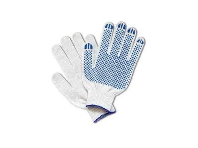 Изображение товара Перчатки х/б 3 нити 10 кл. ПВХ Точка Белые (10шт/уп)(500шт/меш) в Миди Лтд