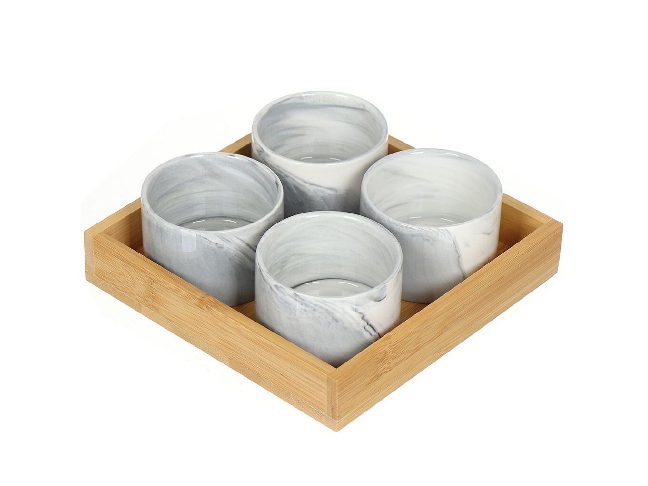 Изображение товара Набор для сервировки керамика (блюдо 4шт 200мл) Daniks бамбуковая подставка (24шт/уп) в Миди Лтд