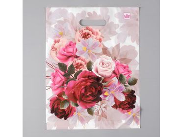 Изображение товара Пакет с вырубной ручкой Малахит 31*40см 60мк Пионы на бежевом (50шт/уп) в Миди Лтд