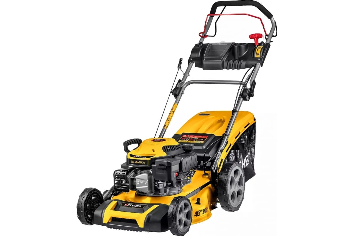 Газонокосилка бензиновая самоходная STEHER GLM-460p 460мм, 4,5 л.с. Х - фото в Миди Лтд Изображение товара Газонокосилка бензиновая самоходная STEHER GLM-460p 460мм, 4,5 л.с. Х в Миди Лтд