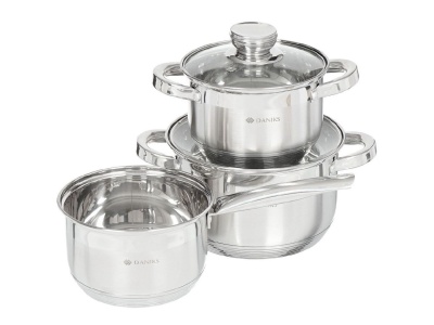 Набор посуды нерж сталь Daniks 5 предметов (SD-5-2) (кастрюли 1,9л, 3,9л,  ковш 1,9л) индукция  - фото в Миди Лтд Изображение товара Набор посуды нерж сталь Daniks 5 предметов (SD-5-2) (кастрюли 1,9л, 3,9л,  ковш 1,9л) индукция  в Миди Лтд