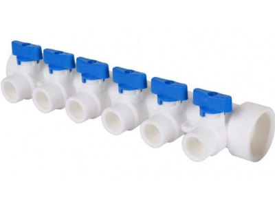 Коллектор PPR универсальный 40*20*2 с отсечными кранами Valfex - фото в Миди Лтд Изображение товара Коллектор PPR универсальный 40*20*2 с отсечными кранами Valfex в Миди Лтд