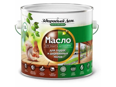 Масло для террас и деревянных полов Здоровый Дом орех 1,8л (4шт/уп, 168шт/пал) - фото в Миди Лтд Изображение товара Масло для террас и деревянных полов Здоровый Дом орех 1,8л (4шт/уп, 168шт/пал) в Миди Лтд