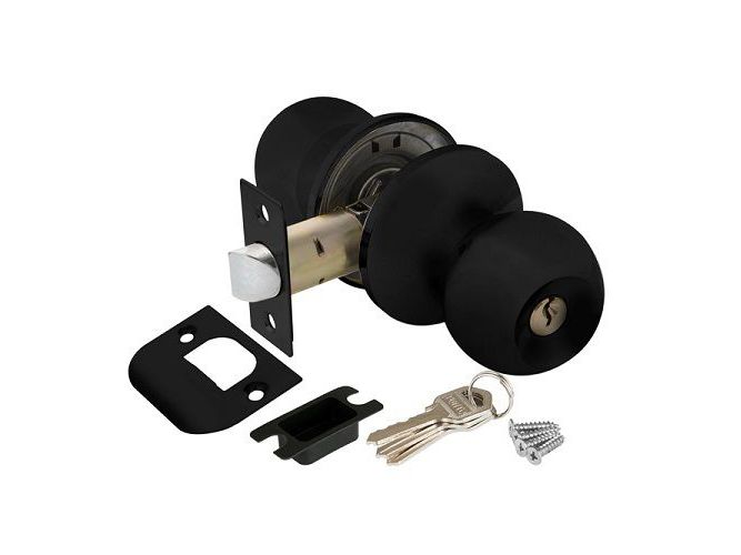 Замок шар Черный с ключом, фиксатором 6082 BL-E - фото в Миди Лтд Изображение товара Замок шар Черный с ключом, фиксатором 6082 BL-E в Миди Лтд