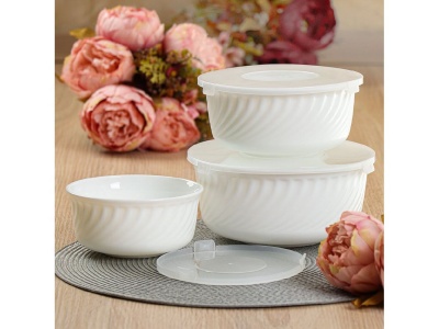 Изображение товара Салатник стеклокерамика круглый 3шт (0,5л, 0,8л, 1,4л) Daniks Белый (12шт/уп) в Миди Лтд