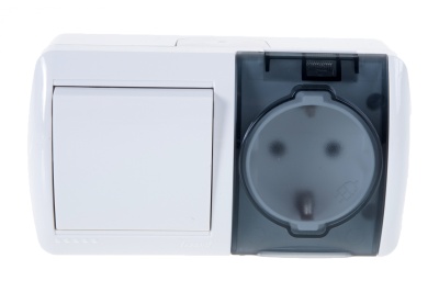 Изображение товара Выключатель и розетка горизонтальная LEZARD Ната белый с крышкой с/з в Миди Лтд