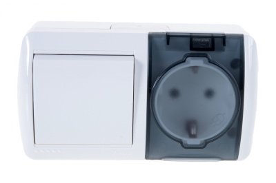 Выключатель и розетка горизонтальная LEZARD Ната белый с крышкой с/з - фото в Миди Лтд Изображение товара Выключатель и розетка горизонтальная LEZARD Ната белый с крышкой с/з в Миди Лтд