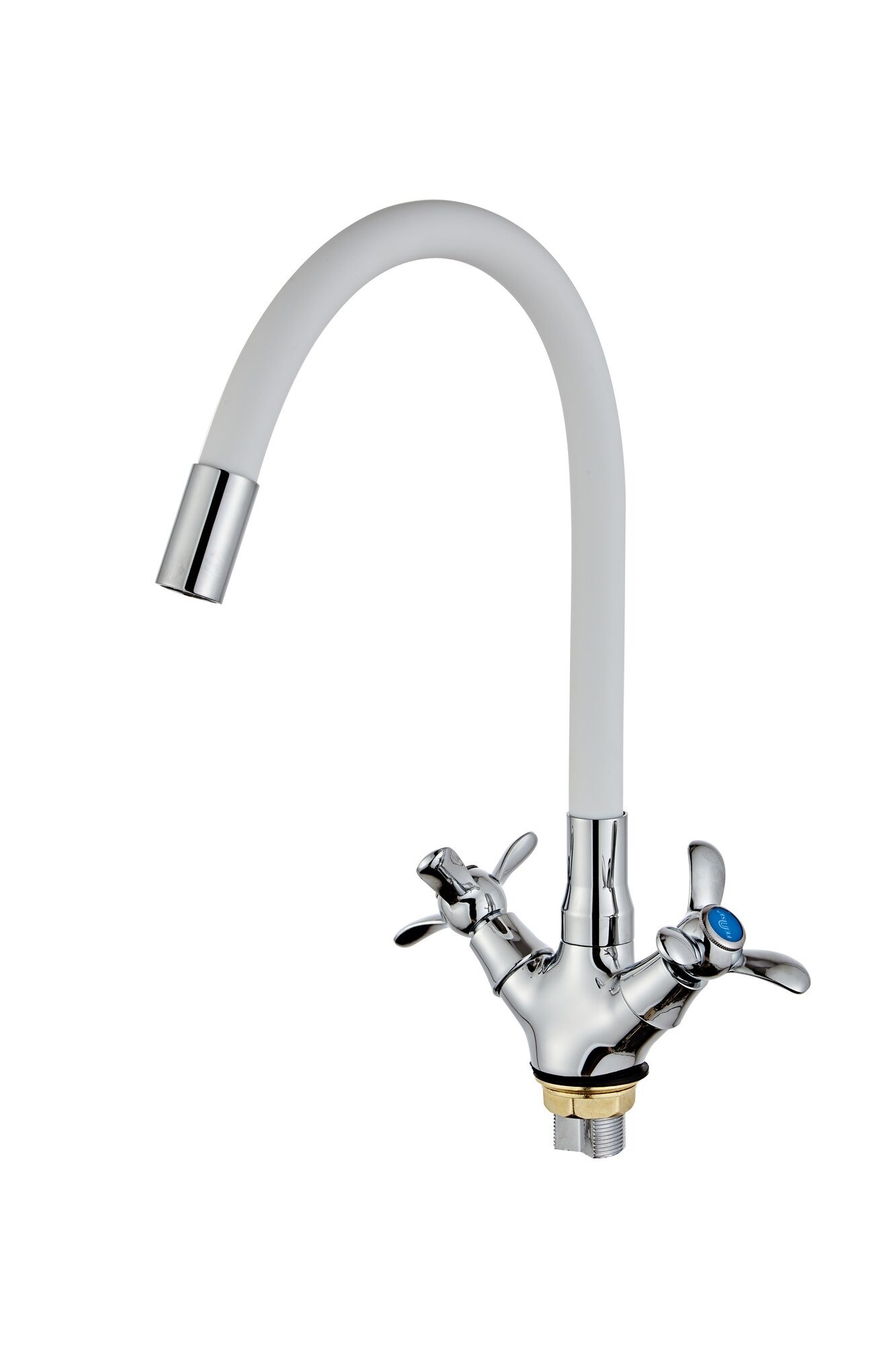 Смеситель для кухни высокий силиконовый излив гайка белый ХХХ - фото в Миди Лтд Изображение товара Смеситель для кухни высокий силиконовый излив гайка белый ХХХ в Миди Лтд