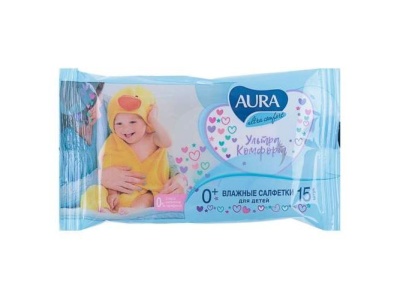 Изображение товара Салфетки влажные для детей AURA ULTRA COMFORT 15шт в Миди Лтд