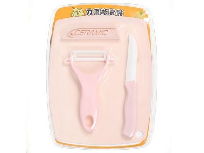 Изображение товара Набор ножей кухонных керамика 3 предмета (нож, овощечистка, доска пластик) розовый Daniks (100шт/уп) в Миди Лтд