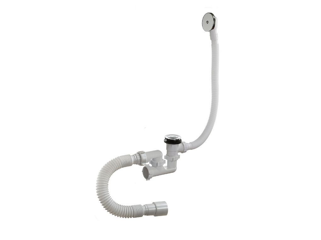Изображение товара Сифон для ванны 1 1/2"х40 регулируемый  «клик-клак» с переливом и гибкой трубой А25089 в Миди Лтд