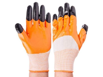 Изображение товара Перчатки нейлоновые "Черный Пальчик" полный облив Оранжевые (уп-12шт)   Х в Миди Лтд