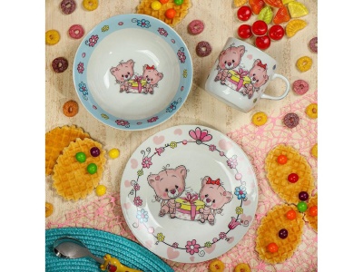 Набор посуды керамика Daniks 3 предмета (тарелка 17,5см, салатник 15см, кружка 230мл) Мишки  - фото в Миди Лтд Изображение товара Набор посуды керамика Daniks 3 предмета (тарелка 17,5см, салатник 15см, кружка 230мл) Мишки  в Миди Лтд