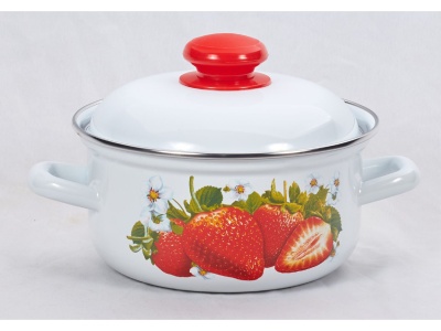 Изображение товара Кастрюля эмаль белая 1,5л Сочная клубника С-1508АП2/4 (4шт/уп) Х в Миди Лтд