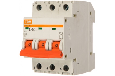 Автоматический выключатель ВА47-29 3Р 40А 4,5кА х-ка С TDM - фото в Миди Лтд Изображение товара Автоматический выключатель ВА47-29 3Р 40А 4,5кА х-ка С TDM в Миди Лтд