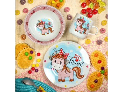 Набор посуды керамика Daniks 3 предмета (тарелка 17,5см, салатник 15см, кружка 230мл) Пони (12шт/уп) - фото в Миди Лтд Изображение товара Набор посуды керамика Daniks 3 предмета (тарелка 17,5см, салатник 15см, кружка 230мл) Пони (12шт/уп) в Миди Лтд