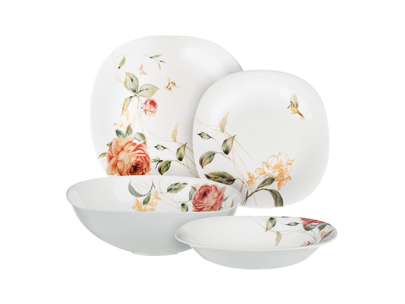 Изображение товара Набор посуды MILLIMI Анета опаловое стекло квадратная 13 предметов    ХХ в Миди Лтд