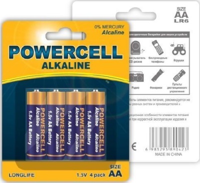 Батарейка POWERCELL щелочная тип АА 1,5В (4шт/уп) - фото в Миди Лтд Изображение товара Батарейка POWERCELL щелочная тип АА 1,5В (4шт/уп) в Миди Лтд