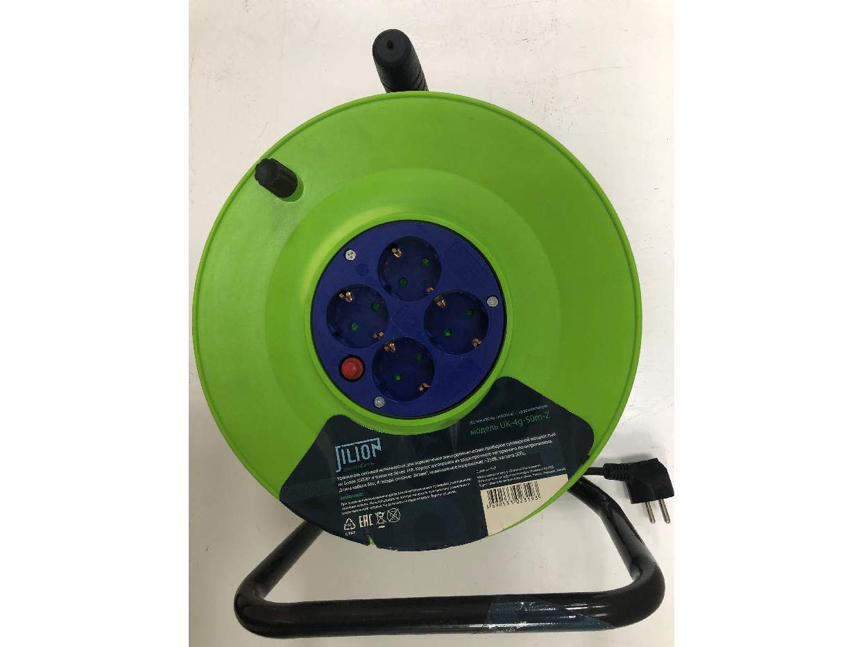 Удлинитель на катушке 50м UK-4g-50m-Z с 4 евророзетками (с/з) - фото в Миди Лтд Изображение товара Удлинитель на катушке 50м UK-4g-50m-Z с 4 евророзетками (с/з) в Миди Лтд