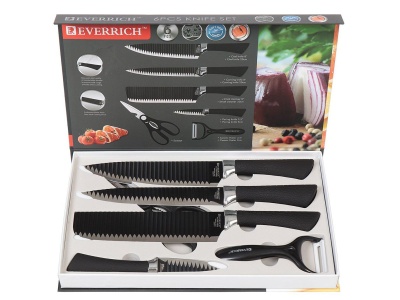 Набор ножей кухонных сталь 6 предметов в коробке Мрамор черный Daniks (20шт/уп) - фото в Миди Лтд Изображение товара Набор ножей кухонных сталь 6 предметов в коробке Мрамор черный Daniks (20шт/уп) в Миди Лтд