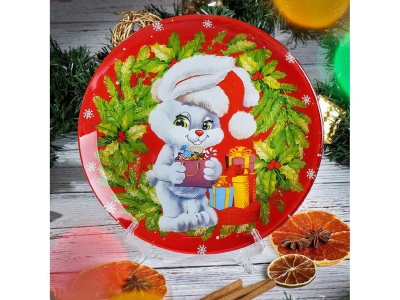 Изображение товара Тарелка обеденная стекло круглая 23см Daniks Кролик с подарками (6шт/уп) Х в Миди Лтд