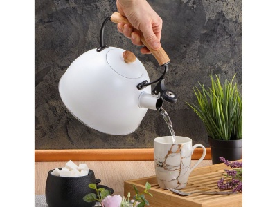 Чайник нерж сталь 2,5л (MSY-078W) со свистком ручка деревянная индукция матовый Daniks белый Х - фото в Миди Лтд Изображение товара Чайник нерж сталь 2,5л (MSY-078W) со свистком ручка деревянная индукция матовый Daniks белый Х в Миди Лтд