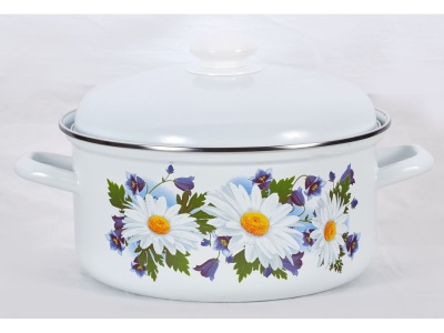 Изображение товара Кастрюля эмаль белая 4,5л Ромашковое поле С-1515АП2/4 (4шт/уп) Х в Миди Лтд