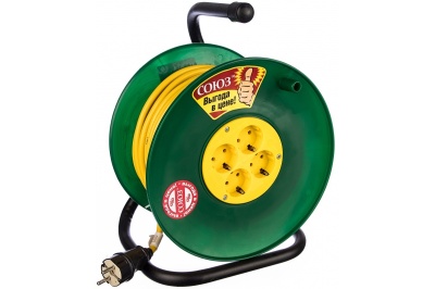 Удлинитель силовой на катушке 20м с/з 4 гнезда 2200Вт Союз - фото в Миди Лтд Изображение товара Удлинитель силовой на катушке 20м с/з 4 гнезда 2200Вт Союз в Миди Лтд