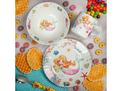 Набор посуды керамика Daniks 3 предмета (тарелка 17,5см, салатник 15см, кружка 230мл) Русалка  - фото в Миди Лтд Изображение товара Набор посуды керамика Daniks 3 предмета (тарелка 17,5см, салатник 15см, кружка 230мл) Русалка  в Миди Лтд