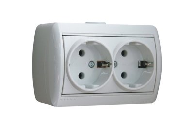 Розетка 2 местная LEZARD Ната белая с/з керамика - фото в Миди Лтд Изображение товара Розетка 2 местная LEZARD Ната белая с/з керамика в Миди Лтд