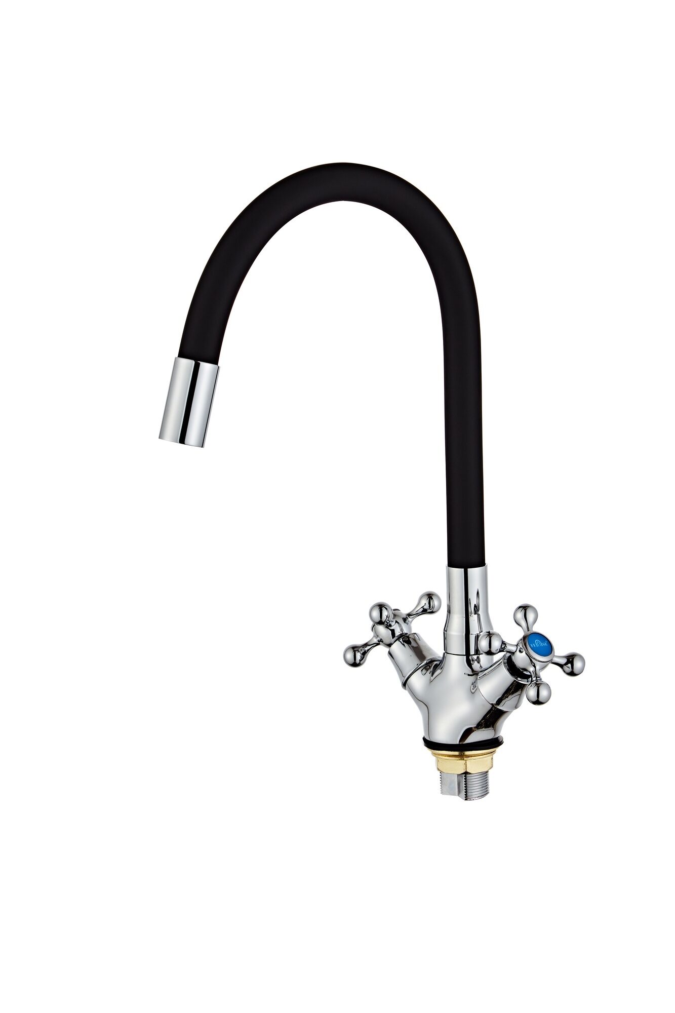 Смеситель для кухни высокий силиконовый излив ручка 4 луча гайка черный ХХХ - фото в Миди Лтд Изображение товара Смеситель для кухни высокий силиконовый излив ручка 4 луча гайка черный ХХХ в Миди Лтд