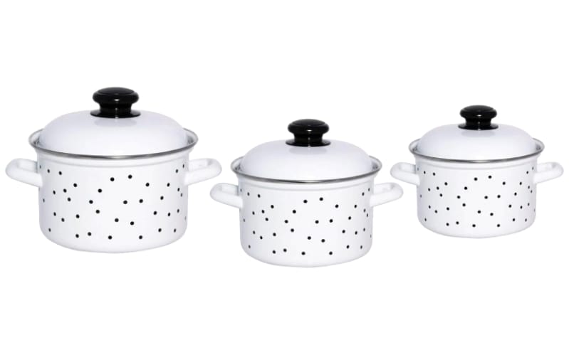 Изображение товара Набор кастрюль эмаль белая Black dots (2,0л, 3,0л, 4,5л) С-007АП2/4 в Миди Лтд