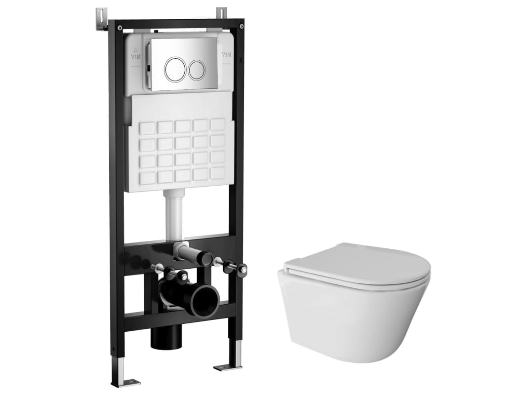 Изображение товара Комплект COMFORT унитаз,сиденье микролифт,инсталляция WAVE,кнопка круглая хром в Миди Лтд