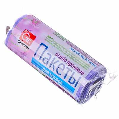 Изображение товара Мешки для мусора  30л, 20шт 50х60см, особо прочные 12 мкр "Полевые цветы" GRIFON (28шт/кор) в Миди Лтд