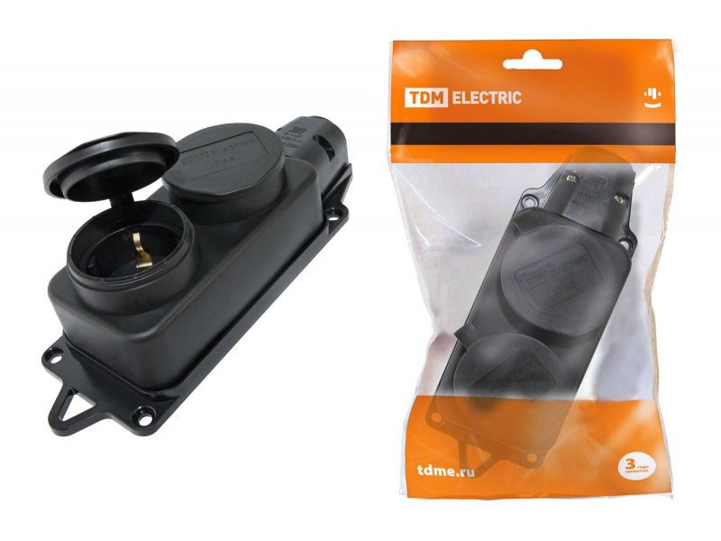 Розетка 2-местная с заглушками каучук 2P+РЕ 16А 250В IP44 TDM - фото в Миди Лтд Изображение товара Розетка 2-местная с заглушками каучук 2P+РЕ 16А 250В IP44 TDM в Миди Лтд