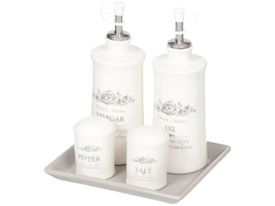 Набор для специй керамика 5шт (2 бутылки, солонка, перечница на подставке) белый Daniks Классик  - фото в Миди Лтд Изображение товара Набор для специй керамика 5шт (2 бутылки, солонка, перечница на подставке) белый Daniks Классик  в Миди Лтд