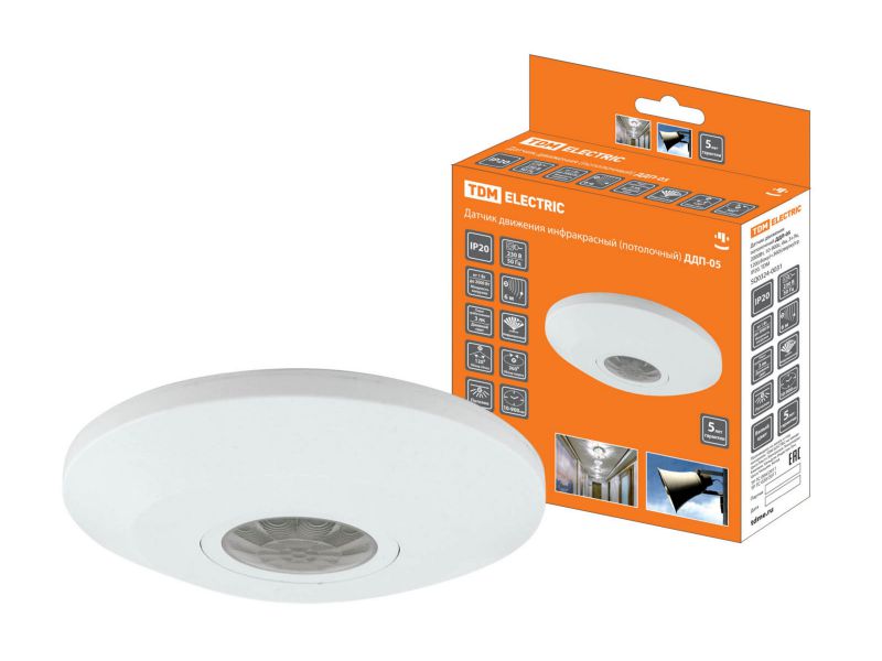 Датчик движения потолочный ДДП-05 2000Bт 10-900с 6м 3+Лк IP20 TDM - фото в Миди Лтд Изображение товара Датчик движения потолочный ДДП-05 2000Bт 10-900с 6м 3+Лк IP20 TDM в Миди Лтд