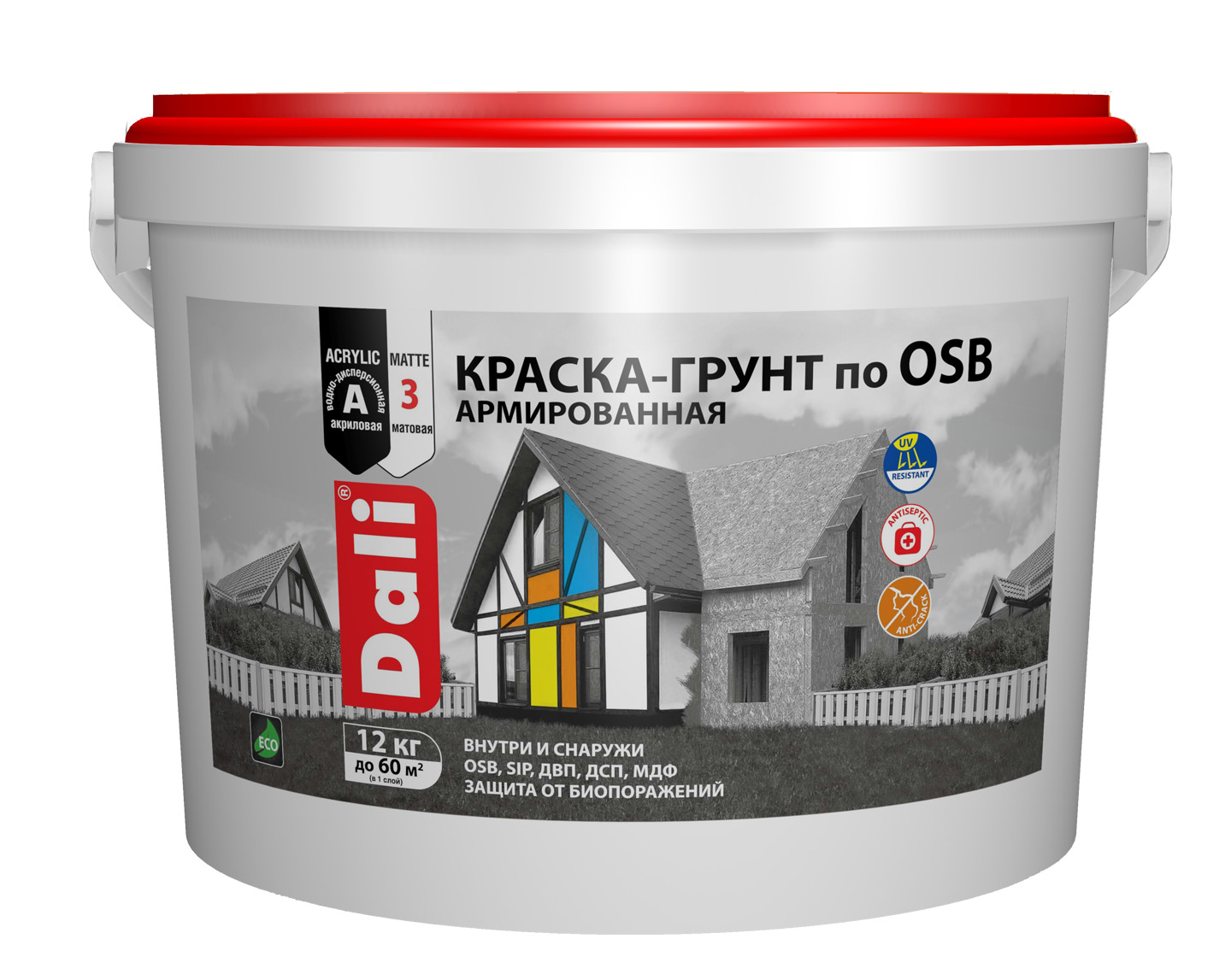 Грунт-краска по ОSB DALI армированная база А 12кг (ведро) (44шт/пал) - фото в Миди Лтд Изображение товара Грунт-краска по ОSB DALI армированная база А 12кг (ведро) (44шт/пал) в Миди Лтд