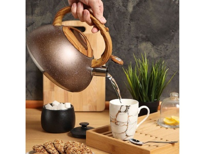 Чайник нерж сталь 3л (DSC-8800) со свистком ручка бакелитовая индукция матовый Daniks коричневый Х - фото в Миди Лтд Изображение товара Чайник нерж сталь 3л (DSC-8800) со свистком ручка бакелитовая индукция матовый Daniks коричневый Х в Миди Лтд