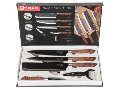 Набор ножей кухонных сталь 6 предметов в коробке Дерево Daniks (20шт/уп) - фото в Миди Лтд Изображение товара Набор ножей кухонных сталь 6 предметов в коробке Дерево Daniks (20шт/уп) в Миди Лтд