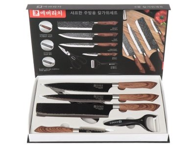 Изображение товара Набор ножей кухонных сталь 6 предметов в коробке Дерево Daniks (20шт/уп) в Миди Лтд
